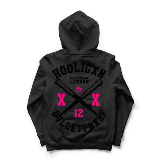 HOOLIGAN HOODIE - BLACK ON BLACK ON PINK