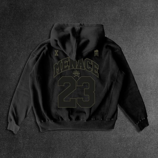 MENACE BLACK ON BLACK HOODIE - BLACK - TAN