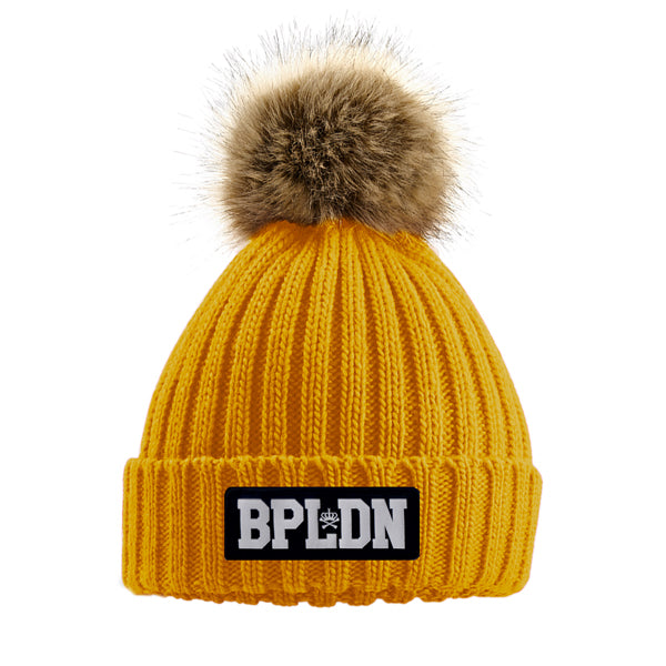 UNISEX POM POM BEANIE - MUSTARD