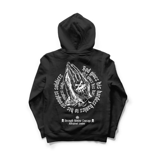 "GODS BATTLE 2" HOODIE - BLACK ON WHITE