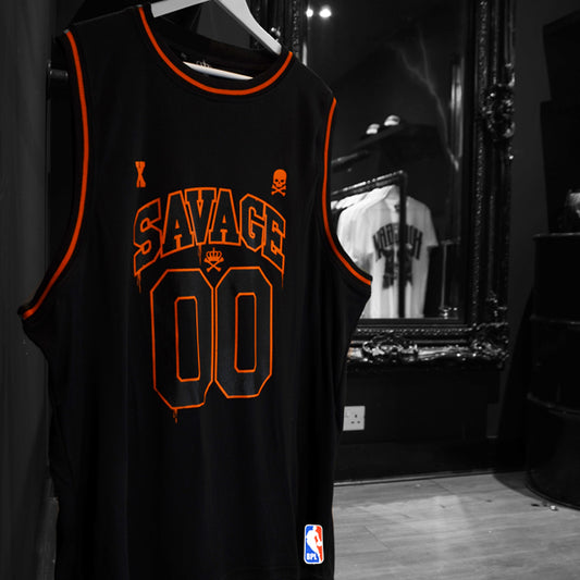 BLACKOUT SAVAGE BASKETBALL VEST - BLACK ON BLACK ORANGE