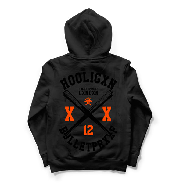 HOOLIGAN HOODIE - BLACK ON BLACK - ORANGE