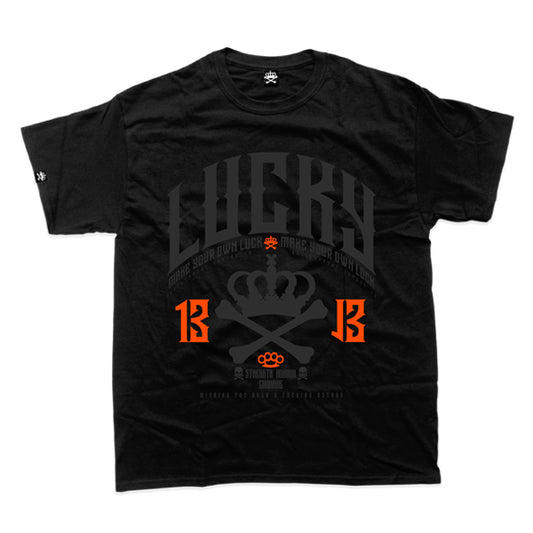 LUCKY 13 BLACKOUT TSHIRT - BLACK ON BLACK ORANGE