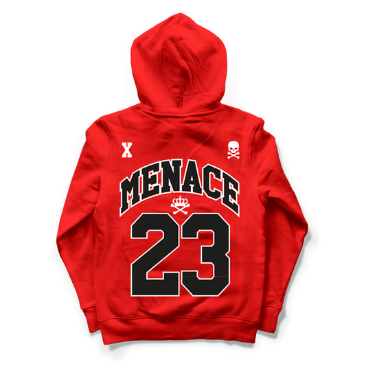 MENACE23 HOODIE - PRINTED ON RED.