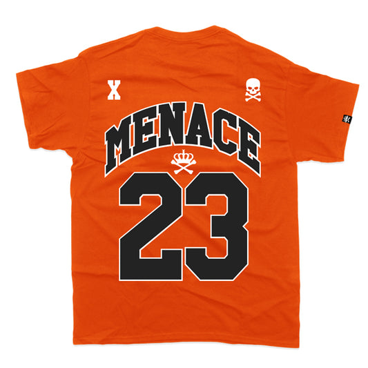 MENACE ORANGE TSHIRT -  BLACK ON ORANGE.