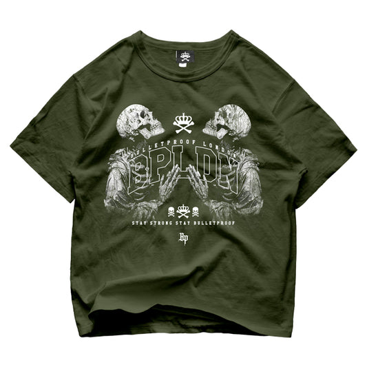 PRAYING TSHIRT - MILITARY GREEN WHITE PRINT