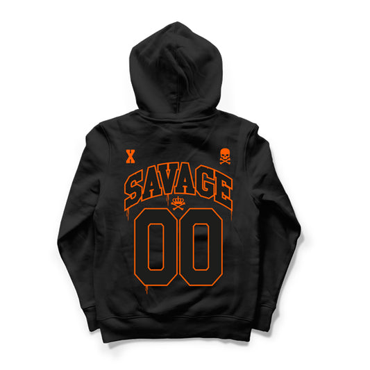 BLACKOUT SAVAGE HOODIE - BLACK - ORANGE.